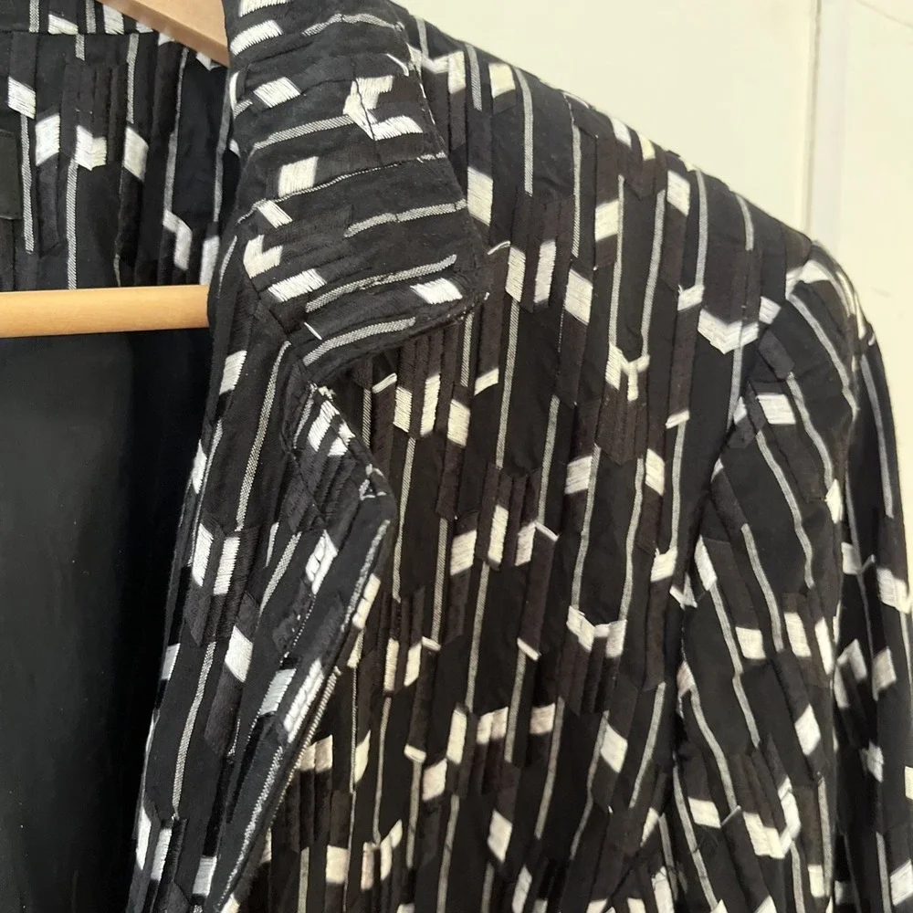 Jones New York Collection Black White Pattern Embroidered Blazer Jacket 20W,
